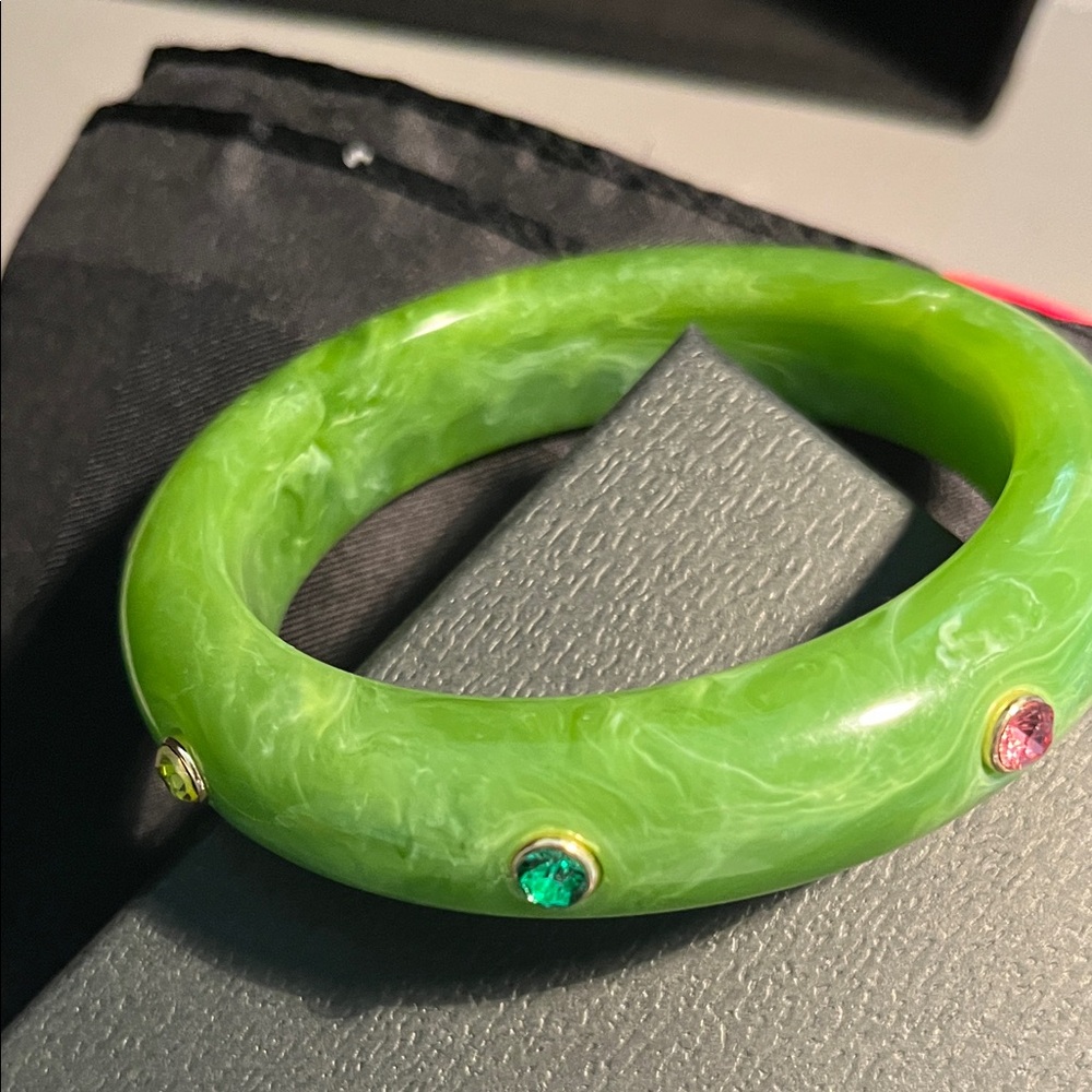 Elegant Green Bangle with Gem Accents
